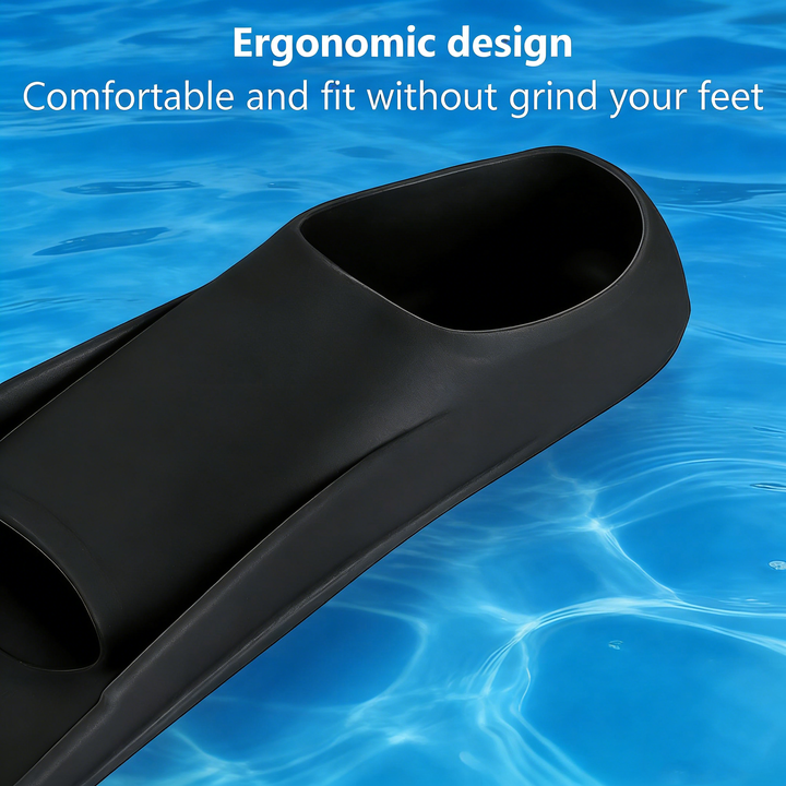 SPP Premium Short Black Swimming Flippers, Snorkeling Diving Training Fins for Adult Children F635