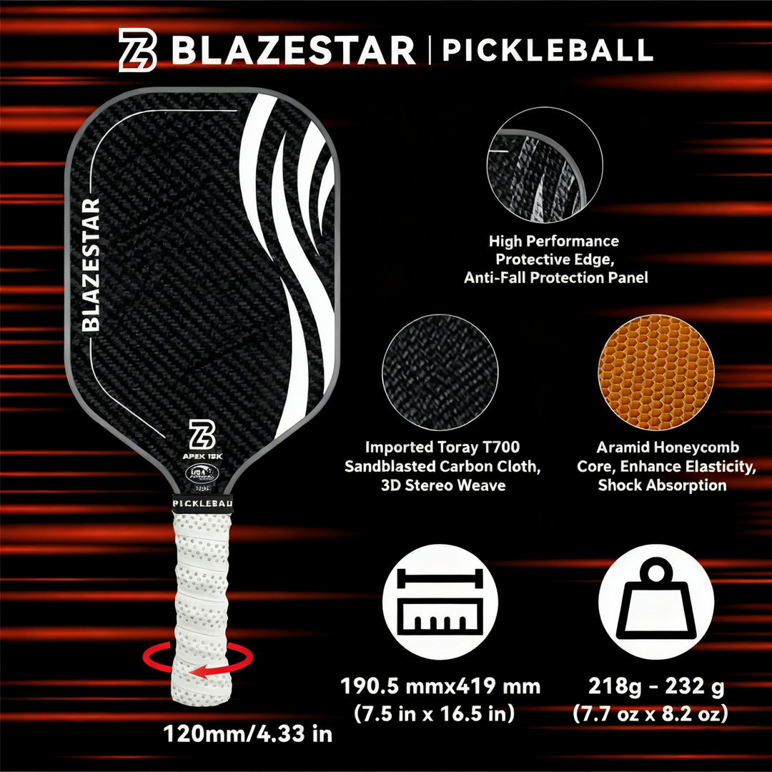 BLAZESTAR Professional Pickleball Paddle Peak Series 16mm 18K Carbon Fiber T700