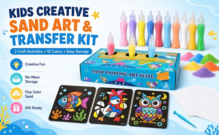 Kids Sand Art &amp; Transfer Craft Kit – 10 Colors &amp; 10 Animal Cards