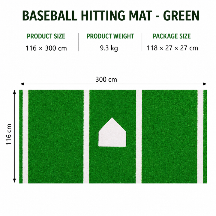 SPP Baseball &amp; Softball Hitting Mat 300 × 116 cm – Portable Batting Practice Mat