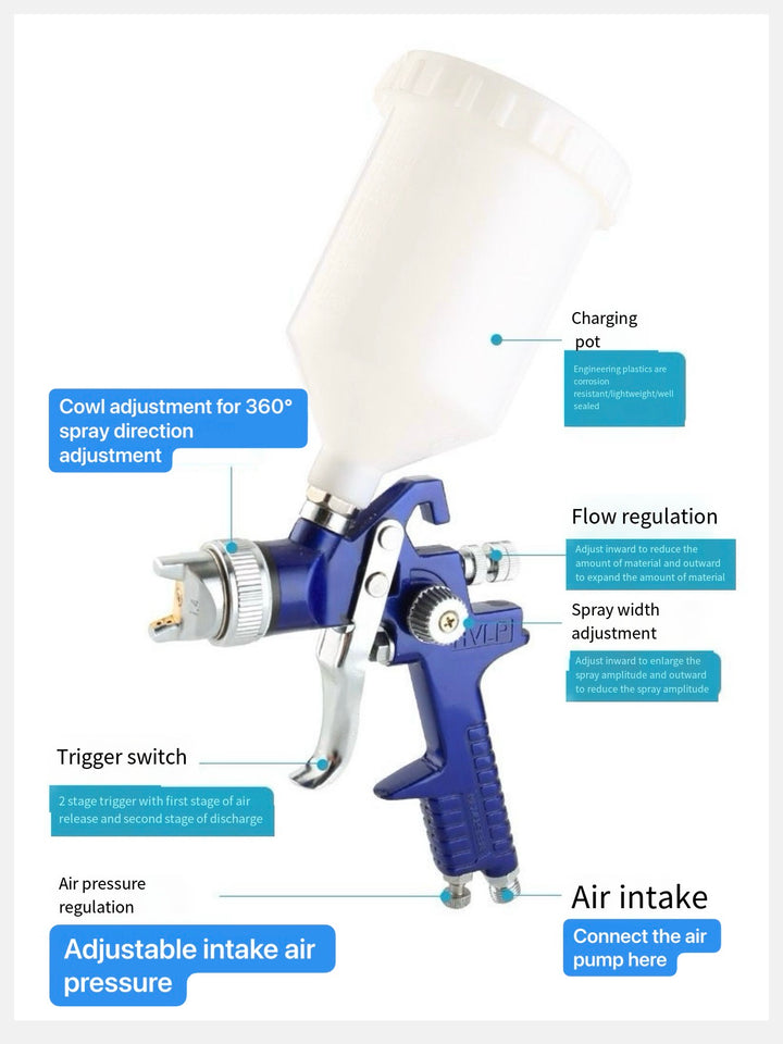 Gravity Paint Spray Gun – 100ml Aluminum Tank, Non-Drip Design, Model H2000