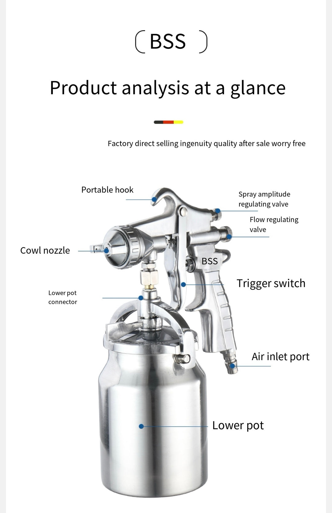 Handheld Pneumatic Paint Spray Gun – 2.0mm Nozzle, Suction Type, Model PQ 2