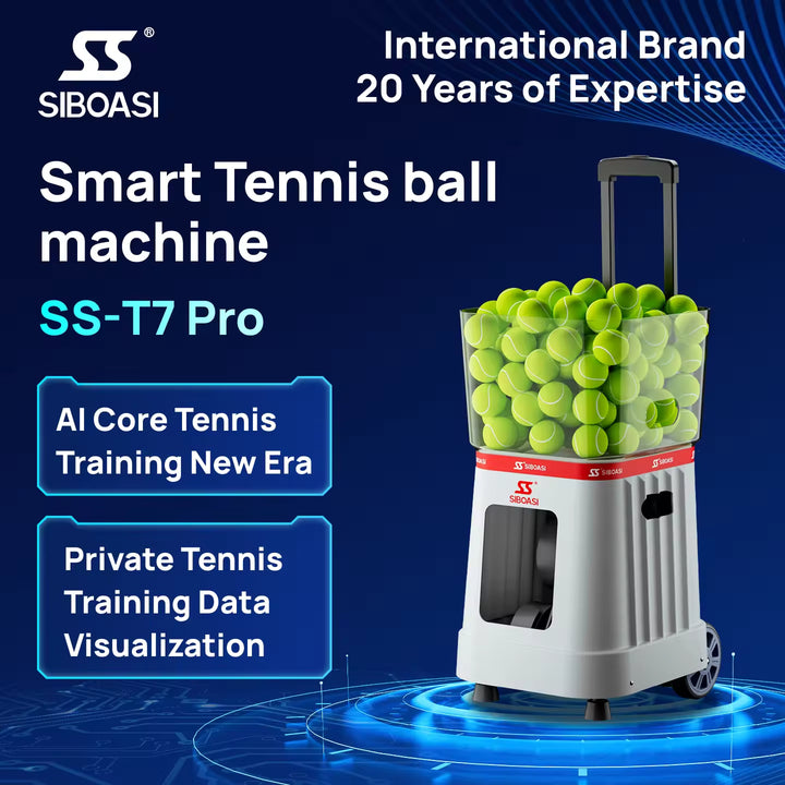 SIBOASI Portable Tennis Ball Machine Intelligent Voice Control with Remote Rubber Ball Thrower T7Pro