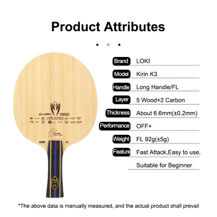 LOKI KIRIN K3 5 Wood + 2 Carbon Table Tennis Blade