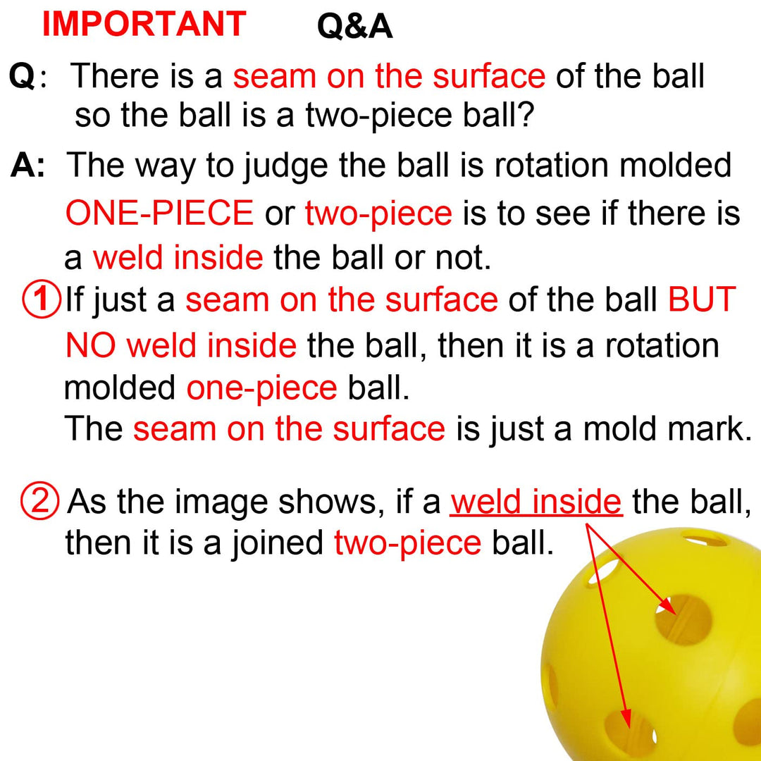 40-Hole Rotomolded One-Piece Pickleball - Tournament-Grade with Smooth Surface & Uniform Structure