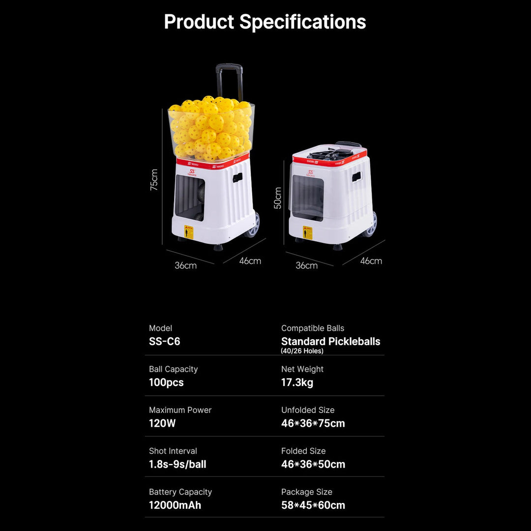 SIBOASI Pickleball Machine – Adjustable Speed & Spin, Portable Training Equipment, Model C6