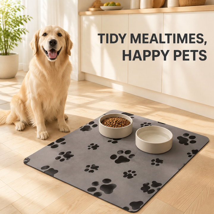 Pet Feeding Mat for Dog Cat, 80x50cm Non‑Slip Quick Dry Pet Food Water Bowl Mat, Waterproof Easy Wipe Clean Pet Placemat