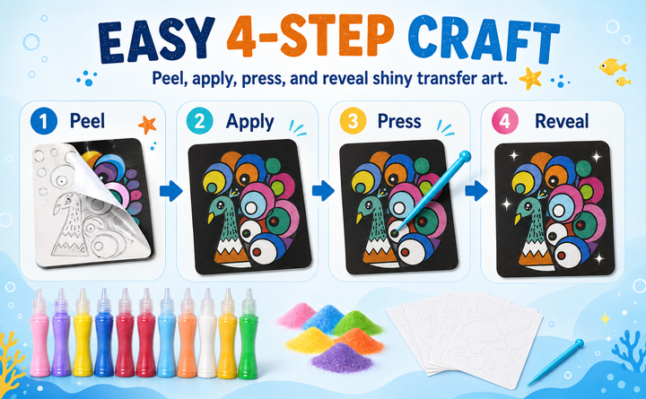 Kids Sand Art &amp; Transfer Craft Kit – 10 Colors &amp; 10 Animal Cards