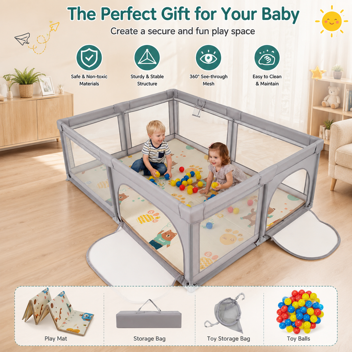Baby Playpen 180 × 150cm / 200 × 160cm – Extra Large Indoor &amp; Outdoor Activity Center