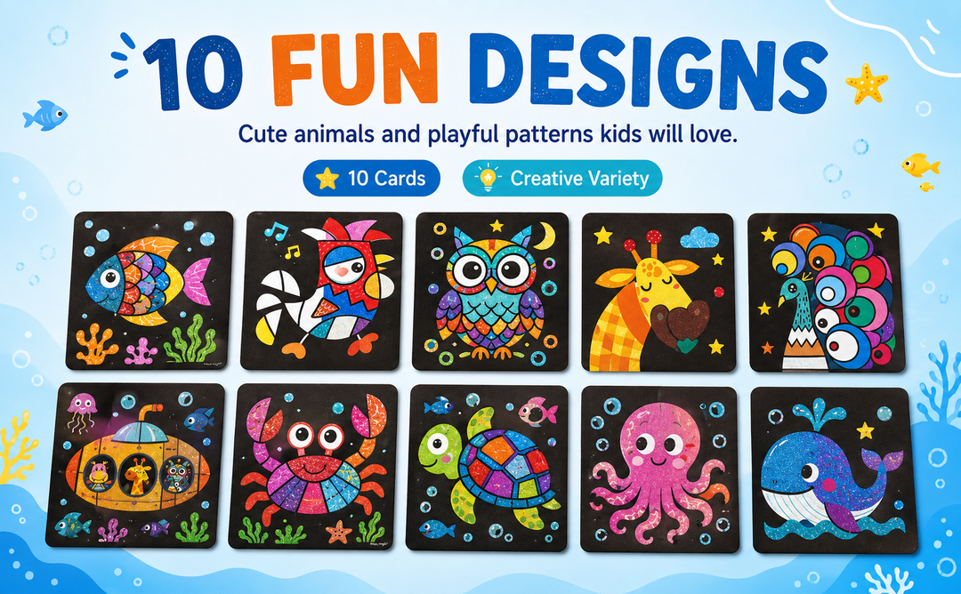 Kids Sand Art &amp; Transfer Craft Kit – 10 Colors &amp; 10 Animal Cards