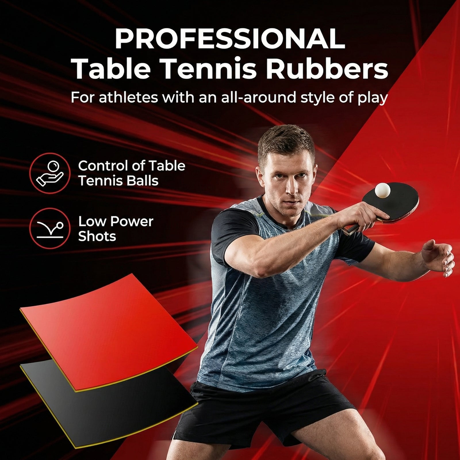 SP x SPORT SPP Universal Table Tennis Rubber PingPong Bat Replacement Rubbers Black/Red Universally Suitable for