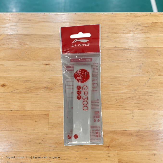 Li-Ning GP300 Badminton Overgrip - Single - original product photo with AI-generated background (pixel composite 20261022)