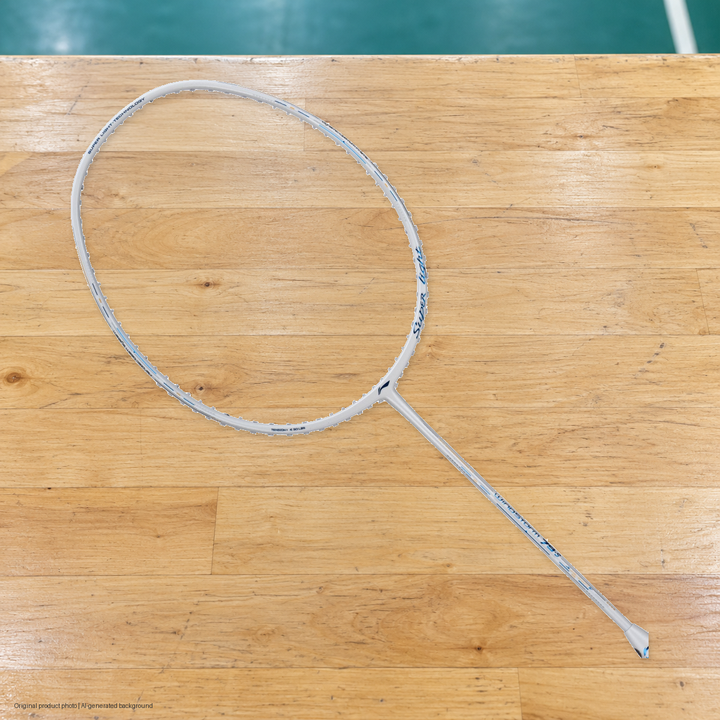 Li-Ning Windstorm 79S Badminton Racket - original product photo with AI-generated background (pixel composite 20261022)