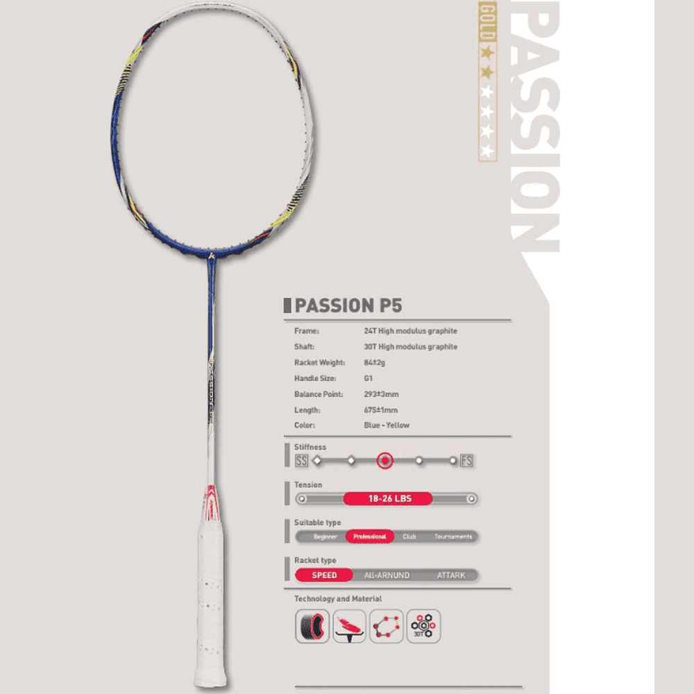 Kawasaki Passion P5 Badminton Racket 83g max 26lbs